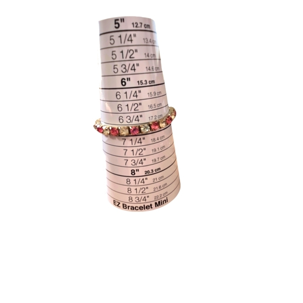 Bracelet Set 3 Pieces Stretch Silvertone Sparkly Rhinestones Pink and White Lux - Picture 5 of 6